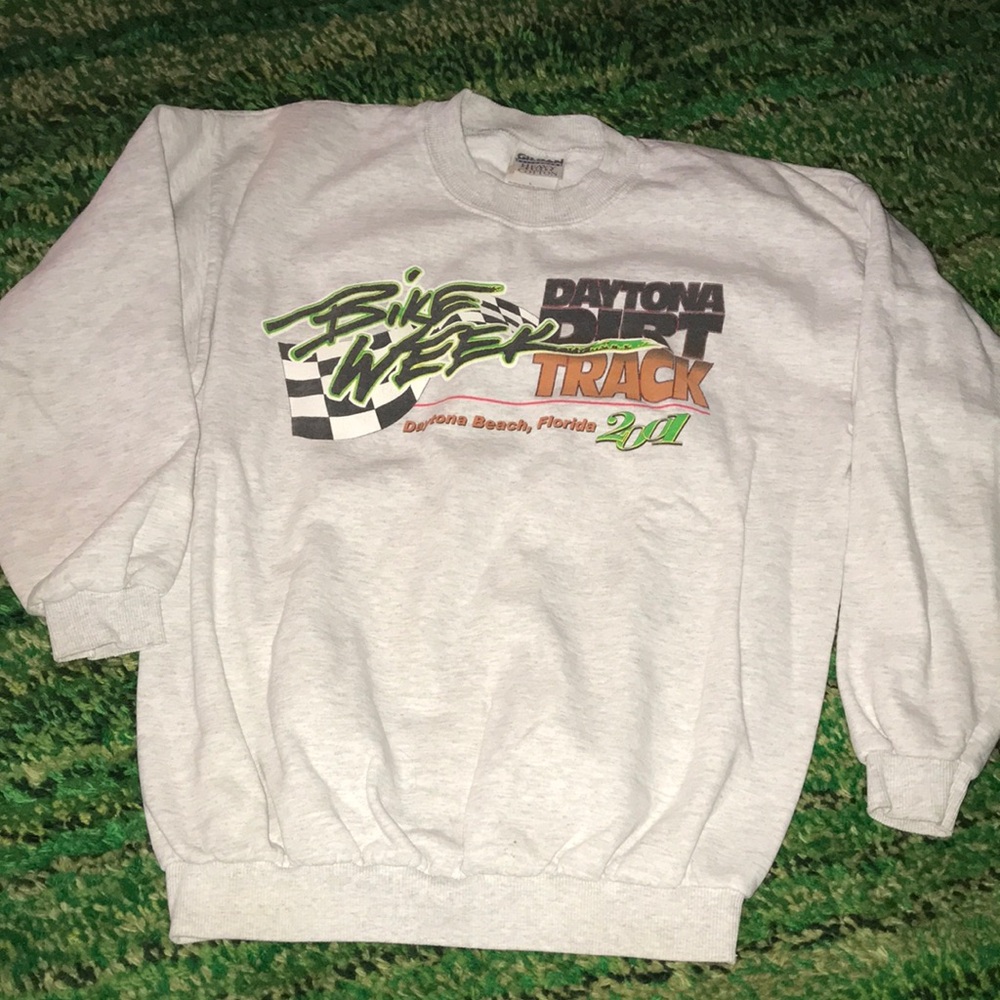Gildan Daytona Bike Week Track 2001 Crewneck Sweatshirt Mens Large Gray Vintage